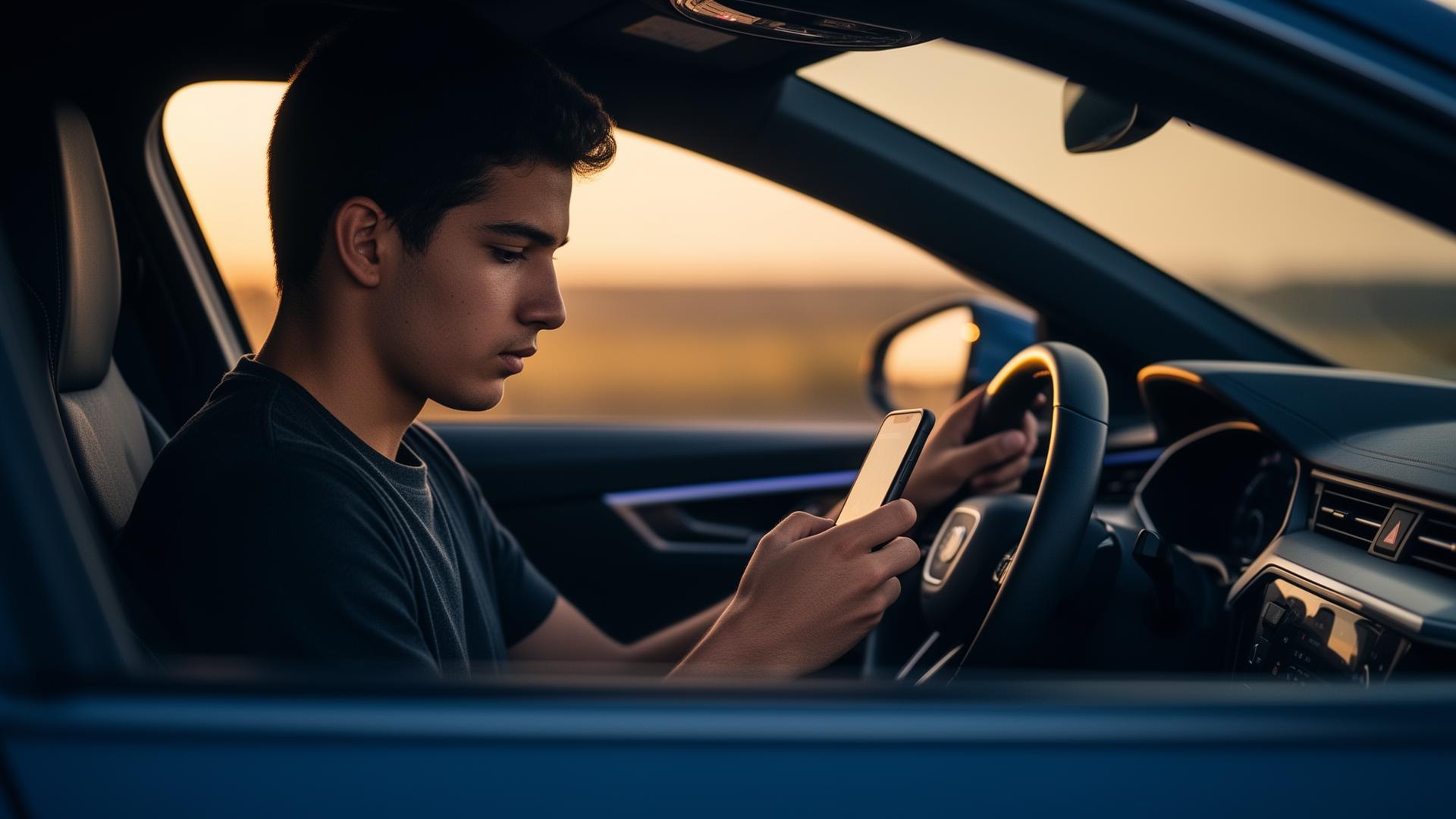 Motorista no carro usando o app Seggu para ativar o seguro auto
